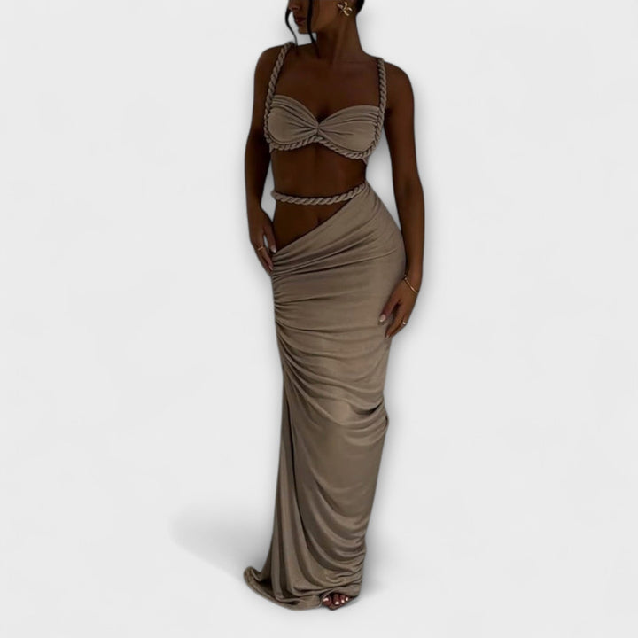 Jane - Ensemble élégant de crop top à tresses dégradé avec jupe overskirt