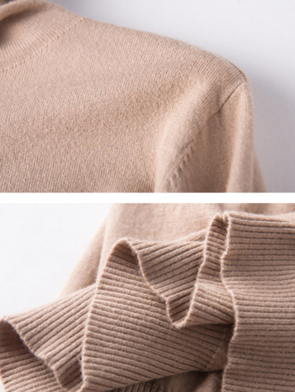 Pull simple ample à manches longues, à col haut, couleur unie