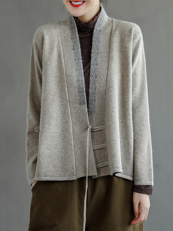 Haut cardigan vintage en laine mélangée brodé de couleur unie