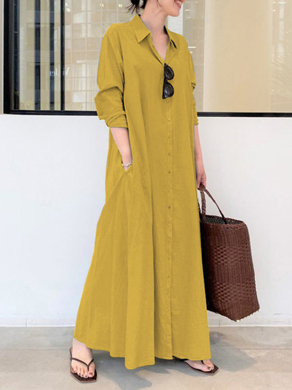 Robe chemise à col revers, couleur unie