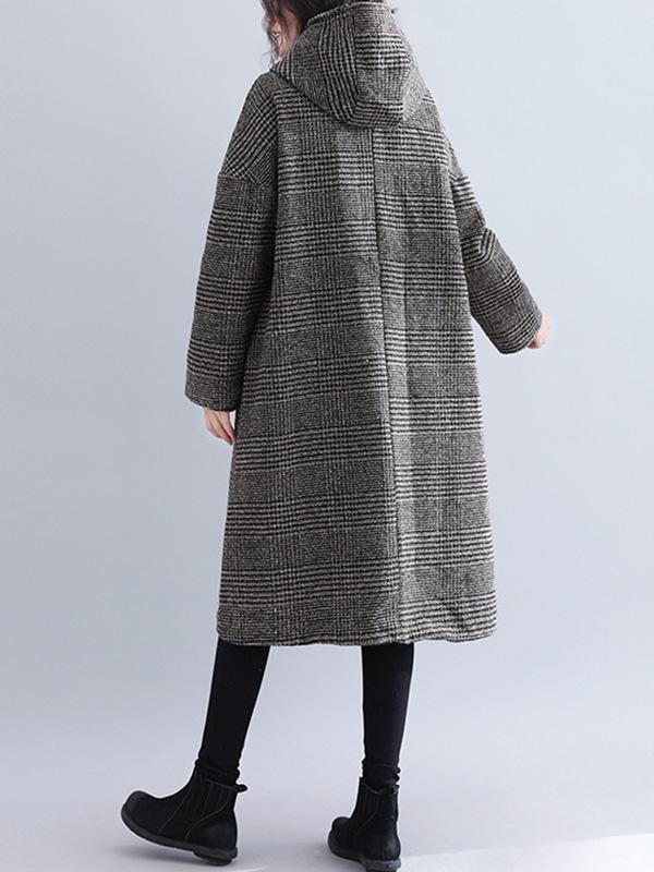 Manteau ample à capuche en laine à carreaux