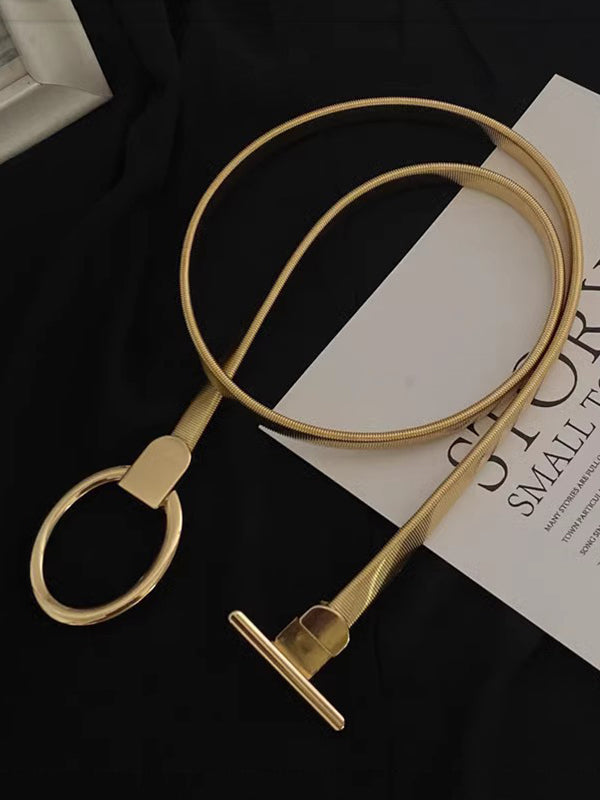 Ceinture géométrique plissée à boucle, couleur unie