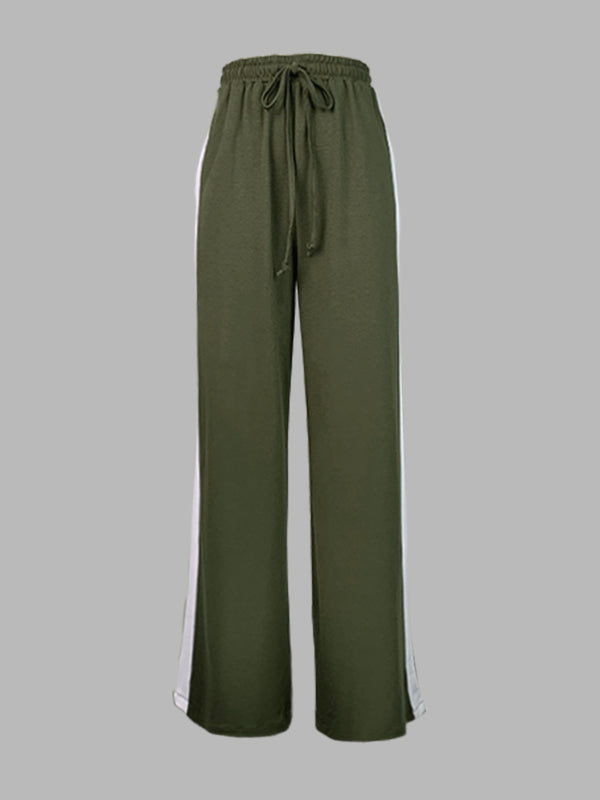 Pantalon ample à jambes larges, à cordon de serrage, à taille élastique, à empiècements, couleur contrastée