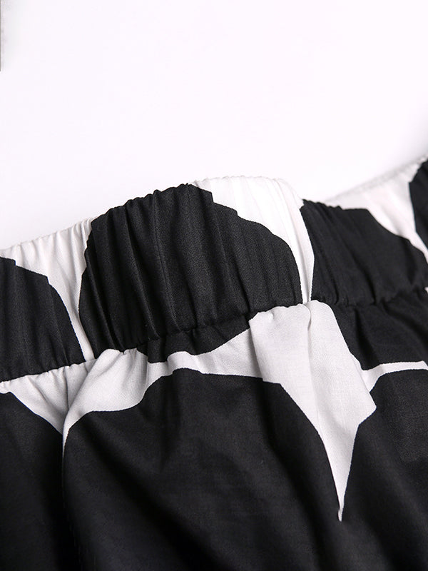 Ensemble deux pièces boutonné à manches chauve-souris, à pois, à col rond, à taille élastique, à poches – chemise + haut + sarouel + pantalon