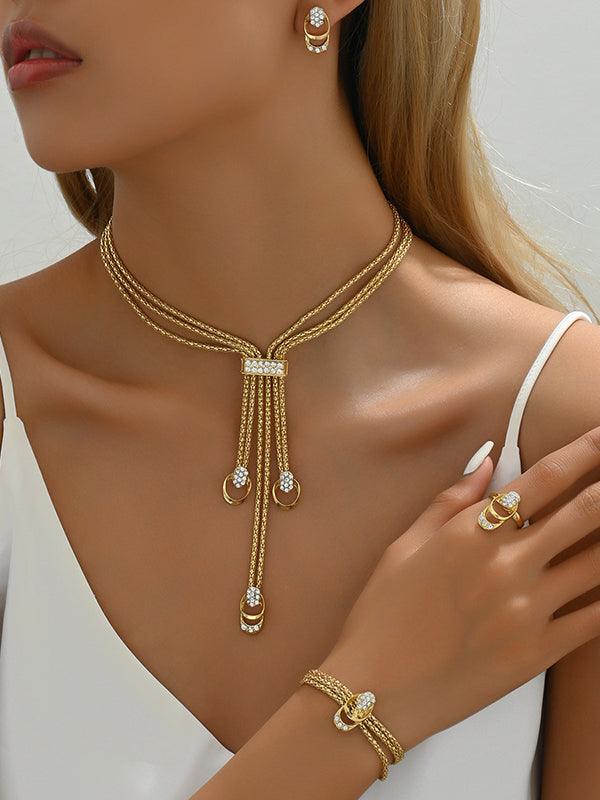 Parure bracelet, collier et bague géométrique