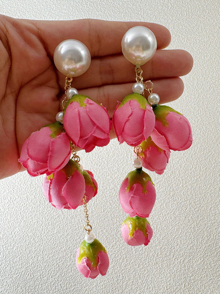 Boucles d'oreilles pendantes à pompons, en forme de fleur