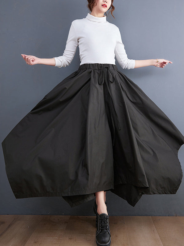 Pantalon court trapèze avec cordon de serrage, couleur unie, culotte
