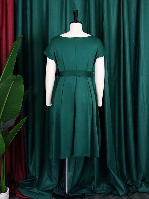 Robe mi-longue à nœud, à lacets, à col en V, couleur unie