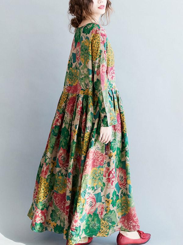 Robe longue style ethnique, à imprimé floral