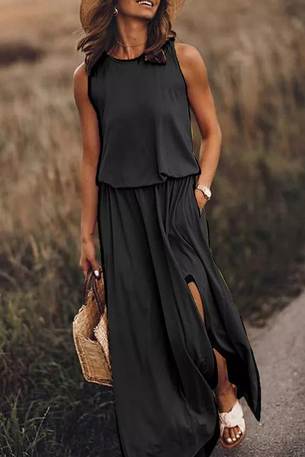 Lina | Robe maxi fluide avec fente pour une élégance sans effort