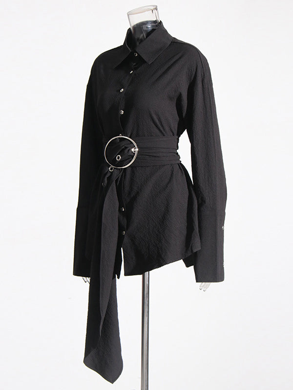 Robe chemise ample boutonnée à manches longues, avec ceinture, à col revers