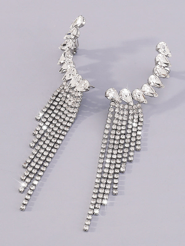 Boucles d'oreilles pendantes géométriques à strass, à pompons