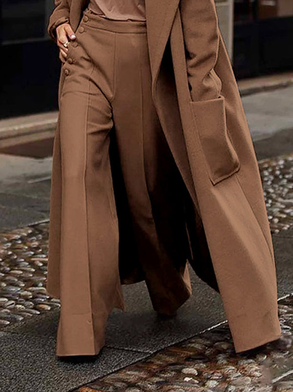 Pantalon ample à jambes droites, taille haute, à empiècements, couleur unie