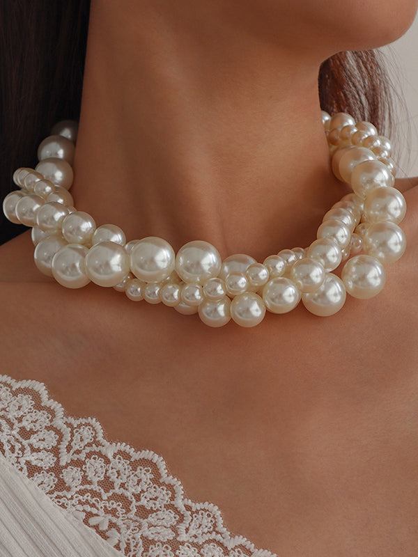 Colliers trois pièces en perles d'imitation, accessoires, collier délicat