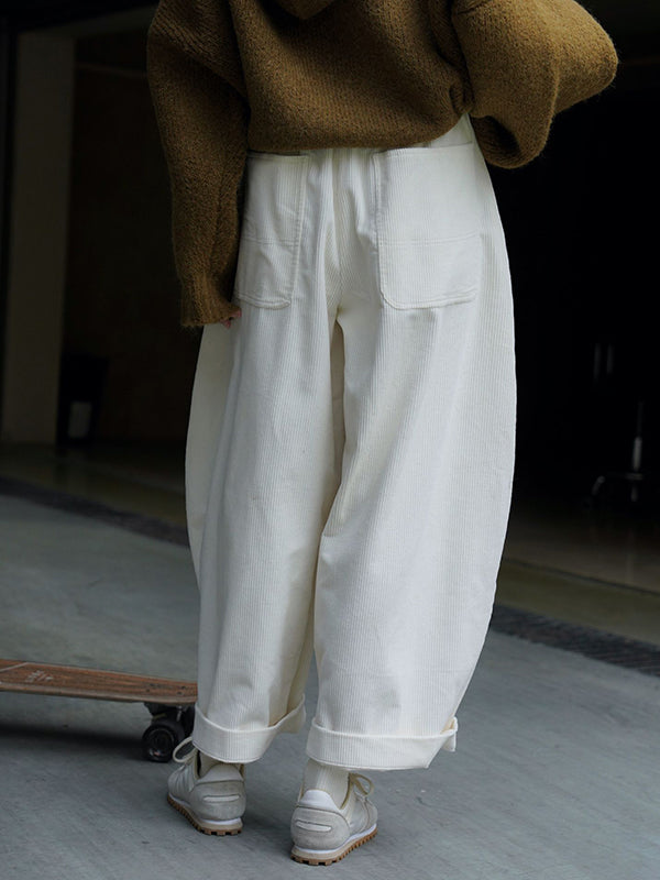 Pantalon ample vintage en velours côtelé, jambe large, couleur unie