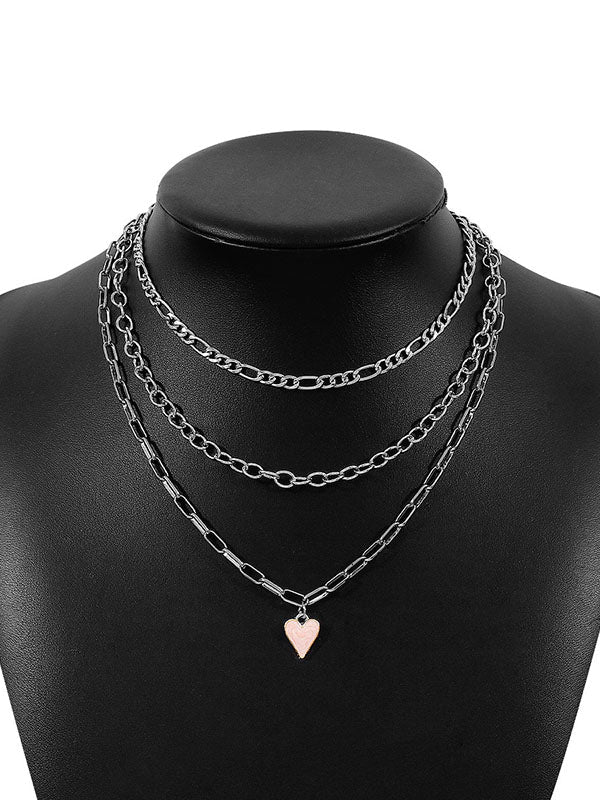 Collier géométrique superposé à chaîne, en forme de cœur