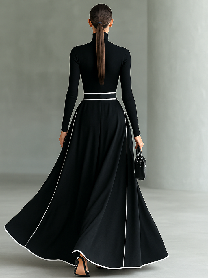 Romilly – Robe Maxi à Manches Longues avec Ceinture Fine