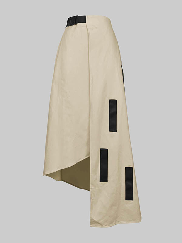 Jupe ample asymétrique coupe trapèze, à taille élastique, à poches, à empiècements
