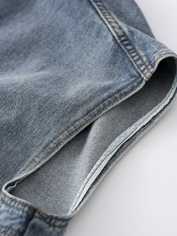 Gilet sans manches simple à empiècements, en jean, couleur unie