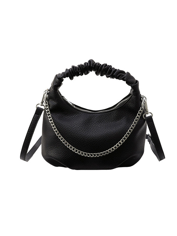 Sac à main plissé à chaîne, à fermeture éclair, couleur unie