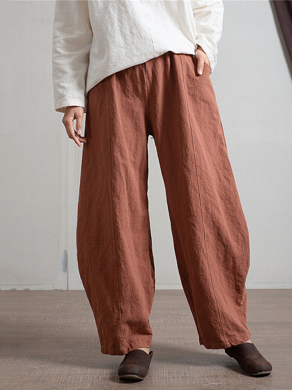 Pantalon simple taille haute, à jambes larges, couleur unie