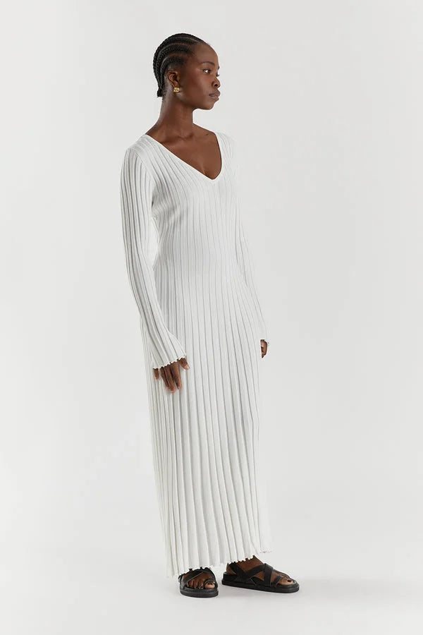 Lavinia - Robe midi en tricot à manches longues avec décolleté en V