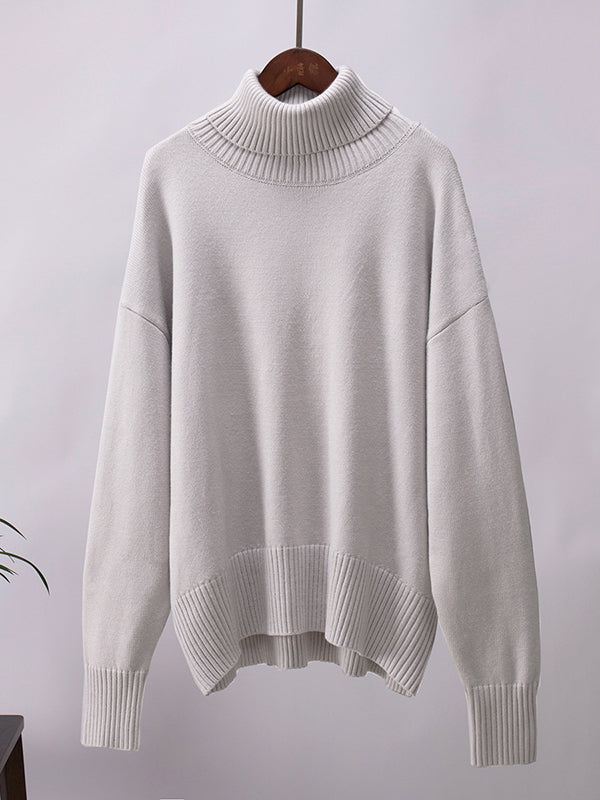 Pull en maille ample à manches longues, à col haut, couleur unie