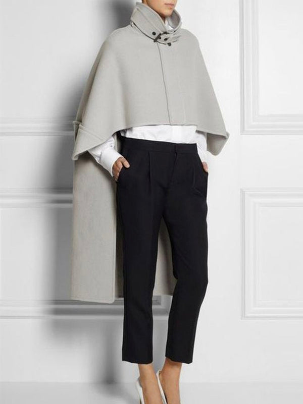 Veste décontractée ample à ourlet plongeant, à col montant, style cape, couleur unie