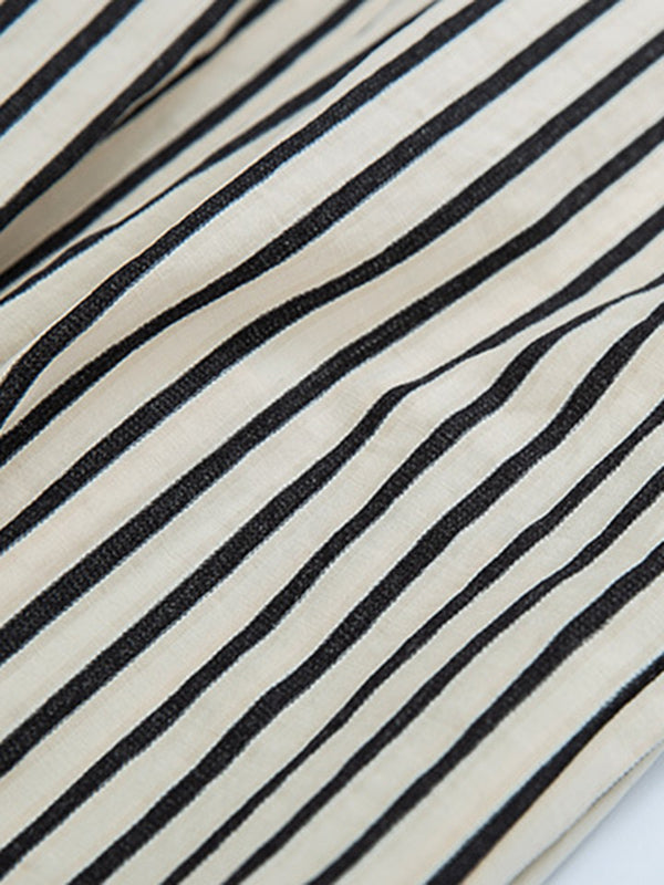 Pantalon ample rayé taille haute, à empiècements