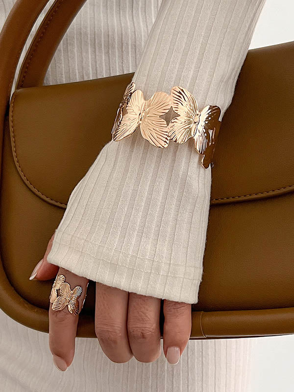 Parure bracelet et bague géométrique en forme de fleur