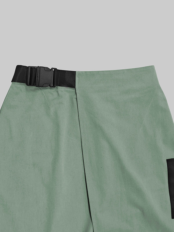 Jupe ample asymétrique coupe trapèze, à taille élastique, à poches, à empiècements