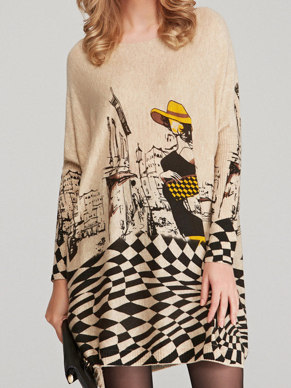 Pull ample imprimé vintage, à empiècements