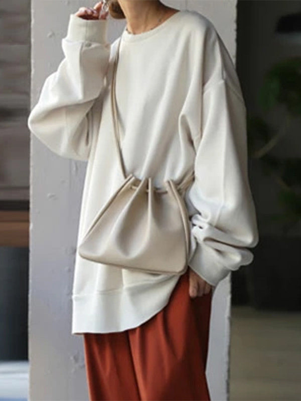 Sweat-shirt décontracté ample à col rond, couleur unie