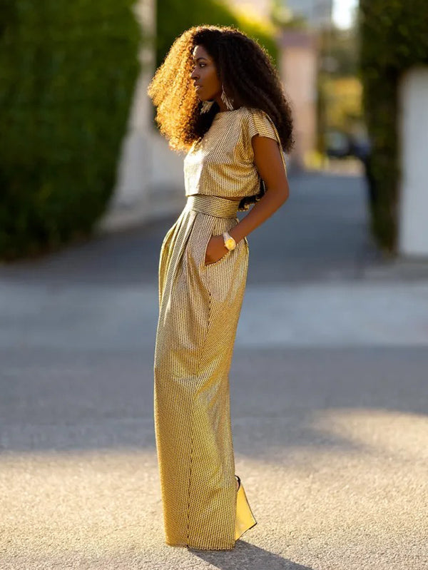 Ensemble deux pièces élégant taille haute – jupe + haut