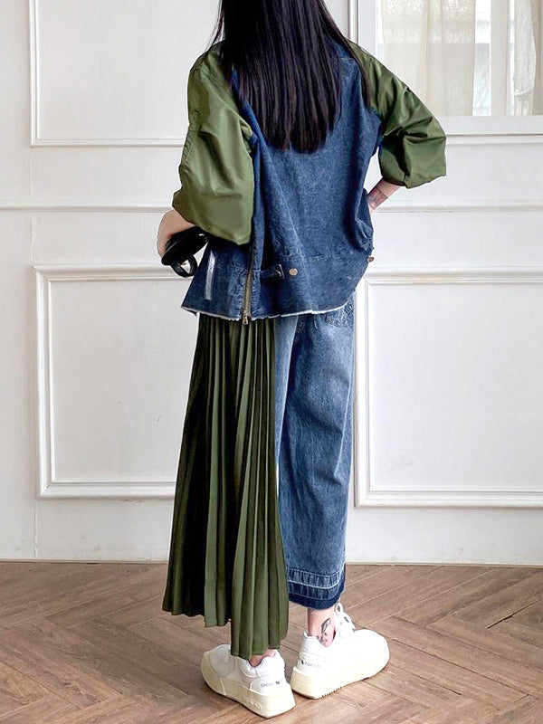 Jean ample plissé à empiècements, couleur contrastée