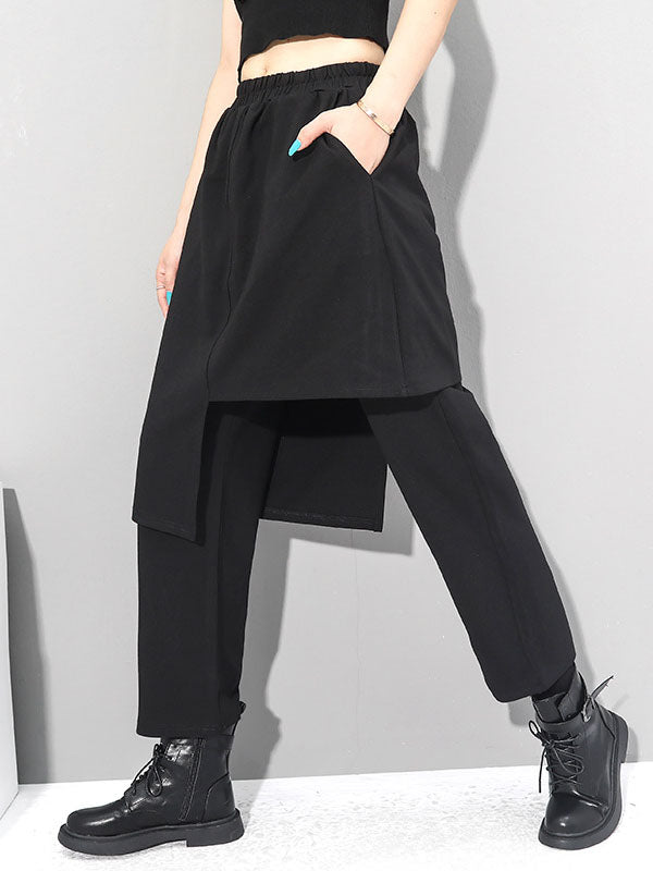 Pantalon décontracté à coupe irrégulière, effet deux pièces, couleur unie