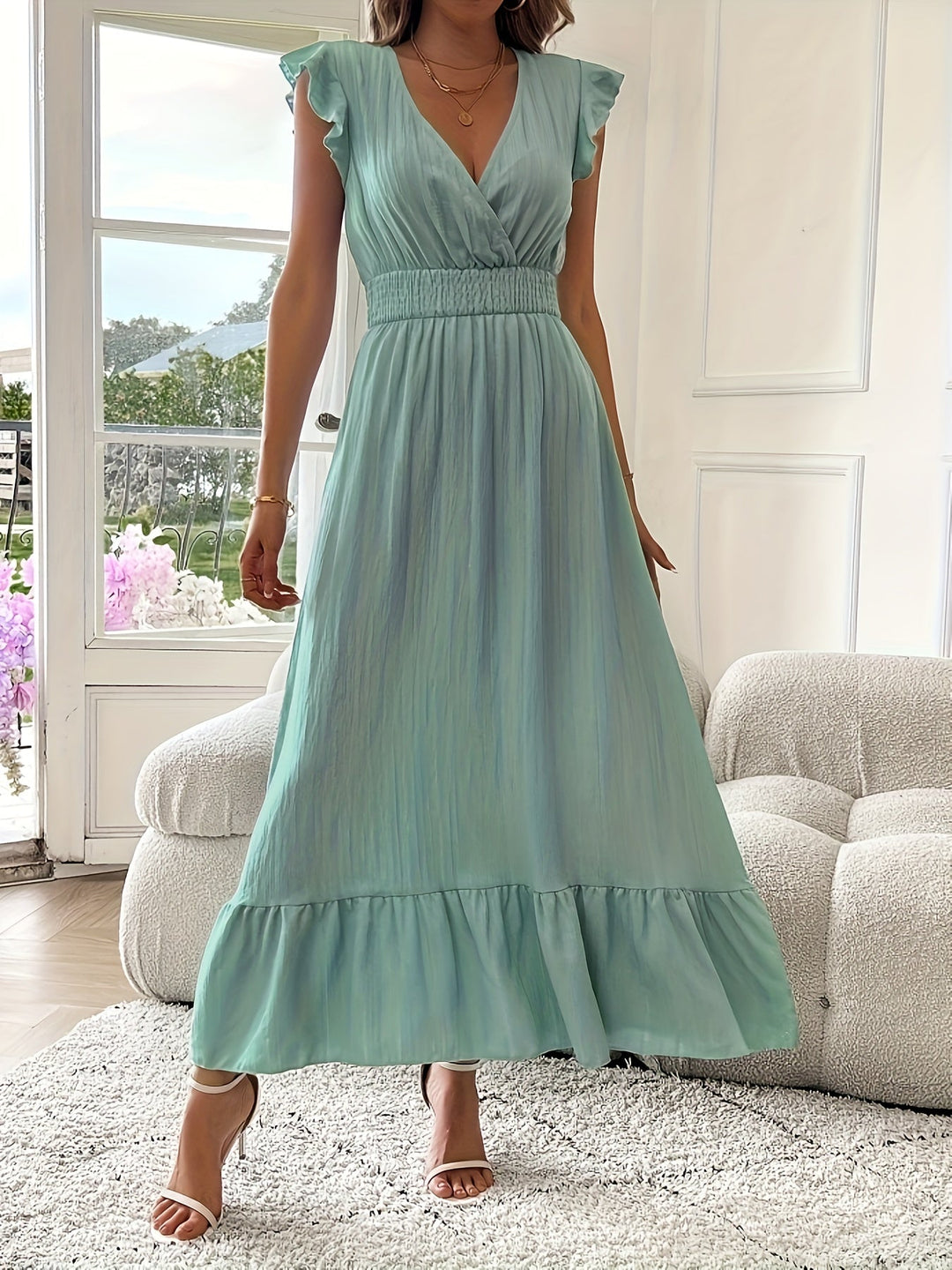Mara | Robe Maxi à Décolleté en V avec Ourlet Volanté