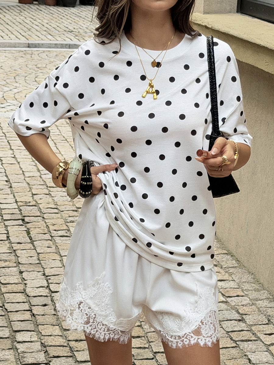 T-shirt à pois, à manches courtes, à col rond