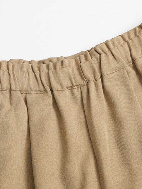 Pantalon taille haute à jambes larges, élastique, couleur unie, à empiècements, large côté