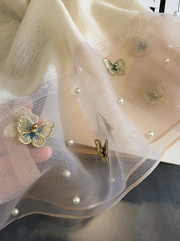 Écharpe garde au chaud en perles appliquées en forme de papillon