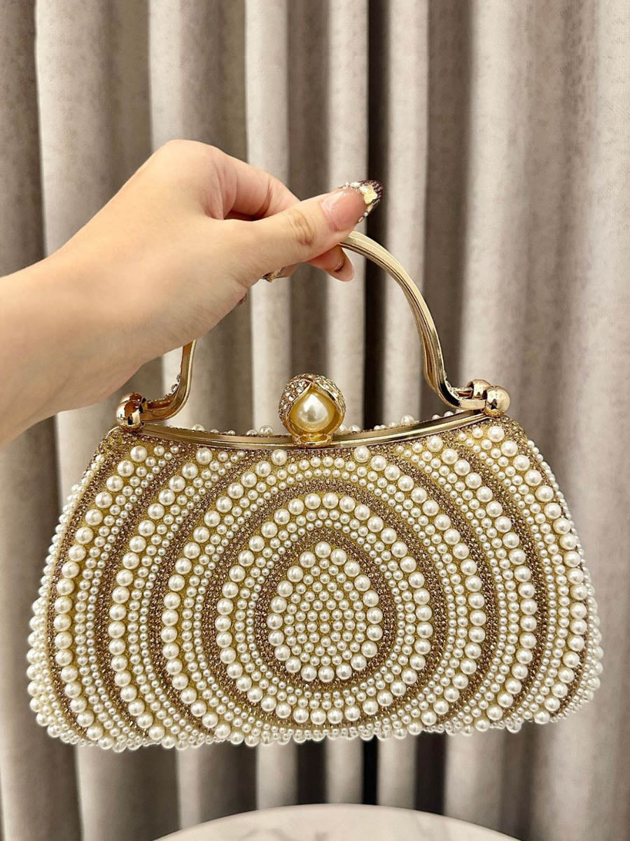 Pochette de soirée géométrique brillante à cadenas, à strass