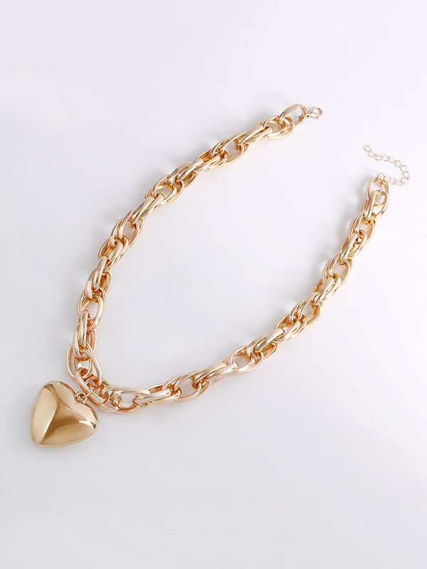 Collier normcore, à chaîne, en forme de cœur, couleur unie