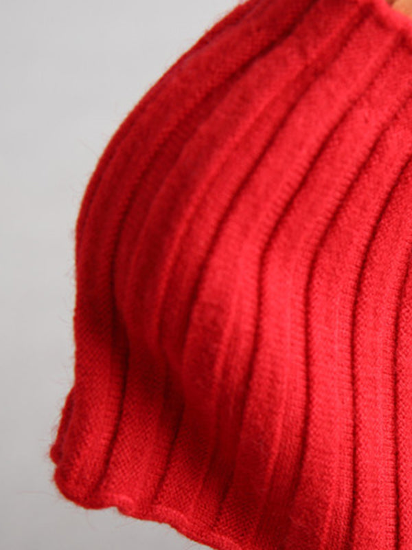 Pull en tricot à manches courtes et col bateau de couleur unie