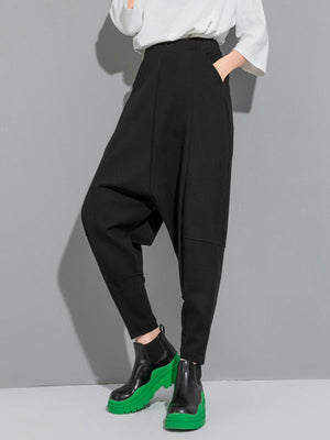Bas simple ample décontracté à taille élastique, couleur unie