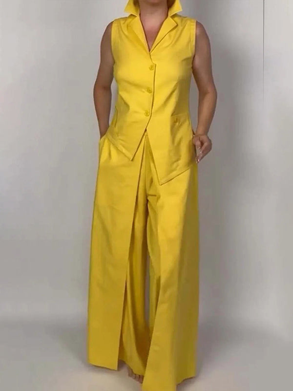 Pantalon ample à jambes larges, à empiècements, couleur unie