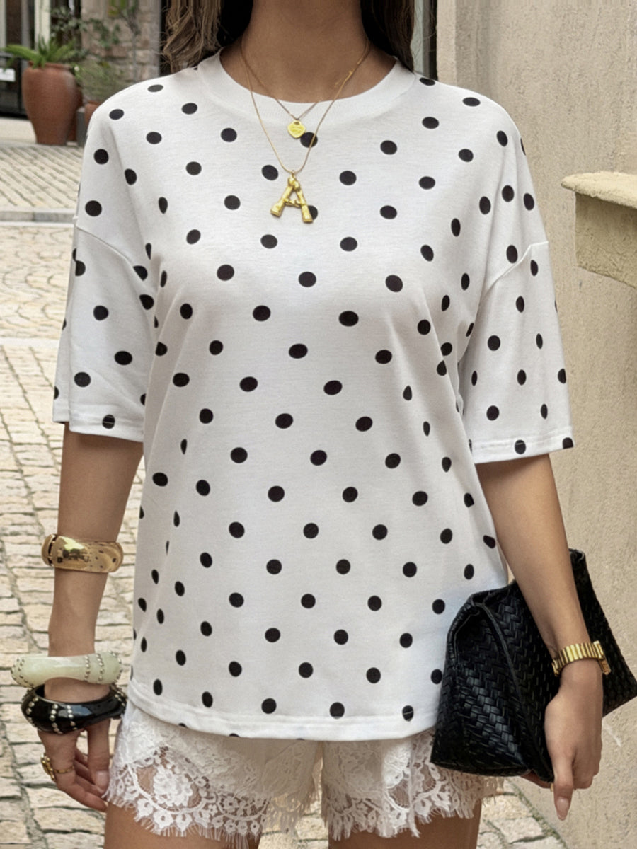 T-shirt à pois, à manches courtes, à col rond