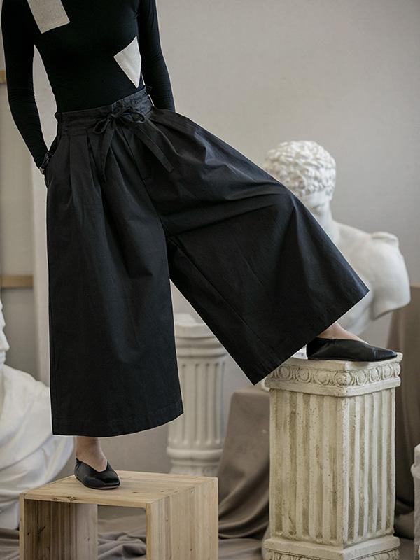 Pantalon décontracté rétro, effet bandage, à jambes larges