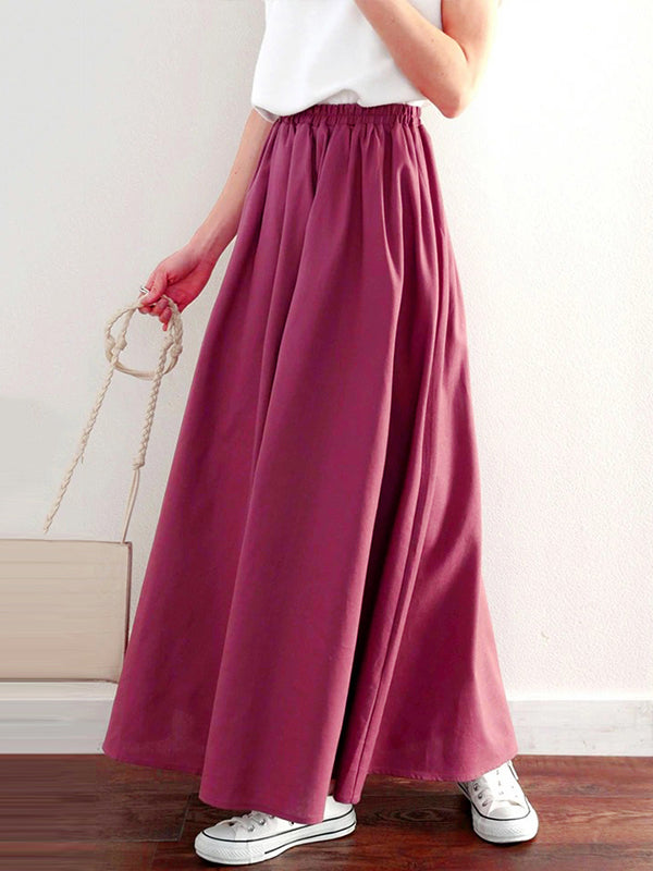 Jupe ample coupe trapèze, à taille élastique, couleur unie
