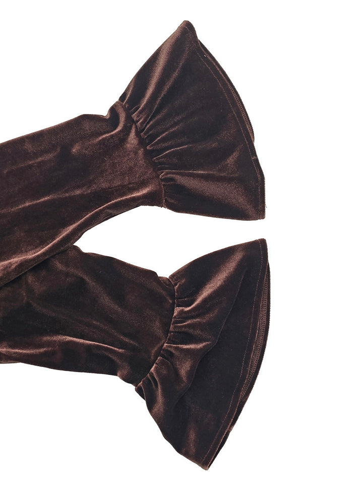 Chemisier boutonné plissé volanté à taille élastique, à manches évasées, à empiècements, à décolleté en V profond, couleur unie