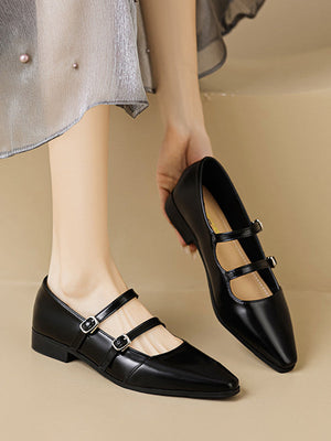 Chaussures plates à bout pointu, à découpe basse, à empiècements